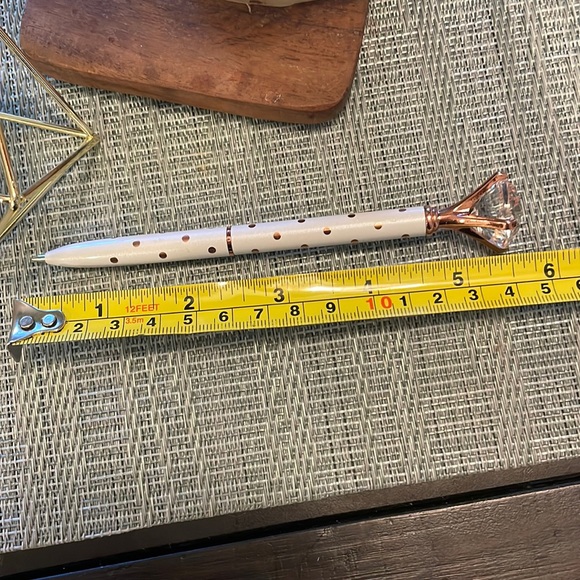 #60 NWT White and Rose Gold Polka Dot Pen with Diamond Jewel Top - Picture 12 of 16